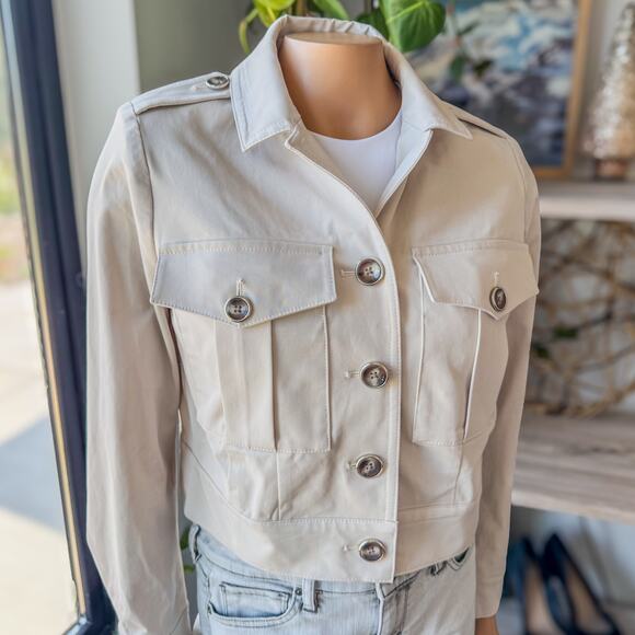 White House Black Market, Pearl Dust Cropped Utility Jacket-Women’s Size X-Small - Picture 2 of 13